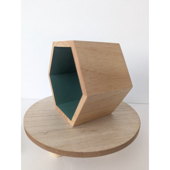 BoConcept Wooden Box w Print Geo Mandala Design Dust Green Trinket Hexagon NIB - Picture 5 of 8